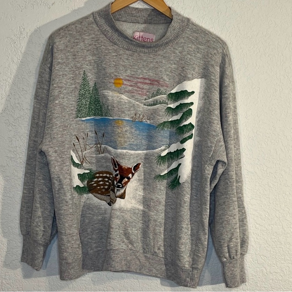 Vintage mock neck sweatshirt deer Christmas winter